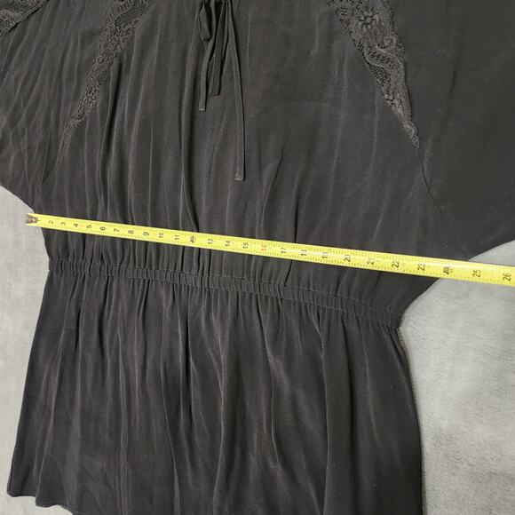 Karen Kane Peasant Long Blouse Black Lace Detail 3X Key‎ Hole Collar Boho - Picture 9 of 11